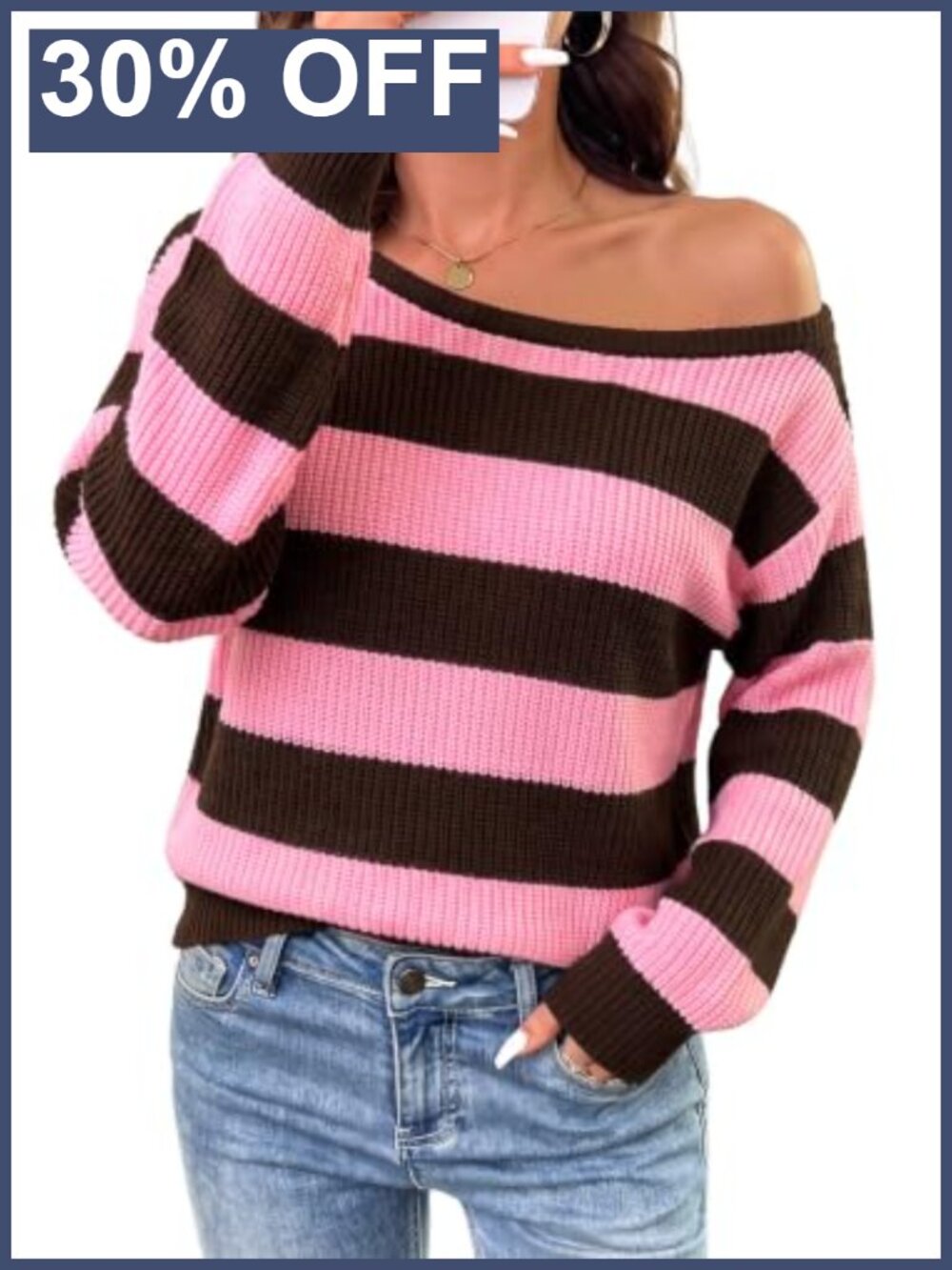 Off The Shoulder Rib Knit Pullover Sweater Oversized Loose Fit